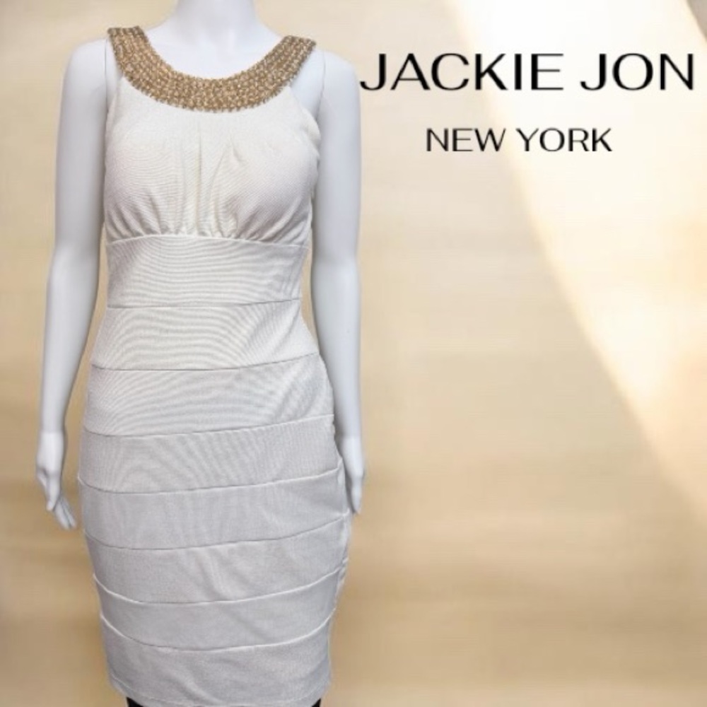 Jackie Jon Ivory Gild Beaded Mini Dress size 6